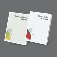 the covers of the Traditional Media Glossary and Digital Media Glossary by The Karma Group